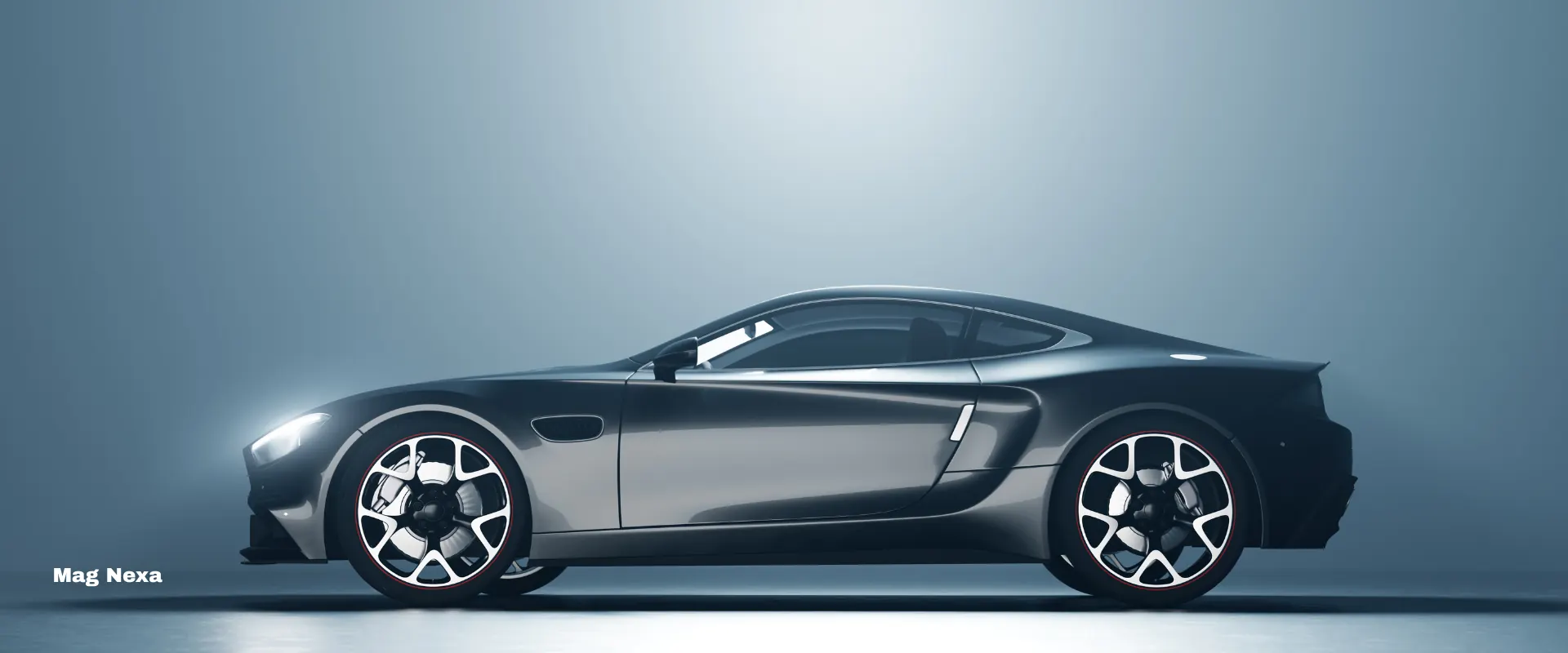 Luxury Car Rental — a dark luxury sports coupé in profile under studio light